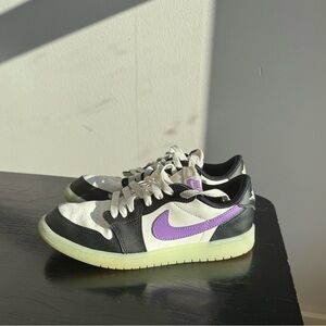 Kids Nike Air Jordan 1 Retro Youth 3 OG Black Raspberry Glow In The Dark Purple